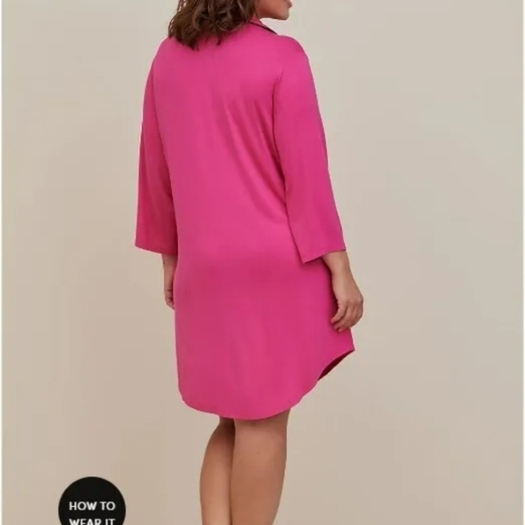 Torrid Pink Button Sleep Gown Nightshirt W/Pocket Black Trim Size 1 - Picture 3 of 5